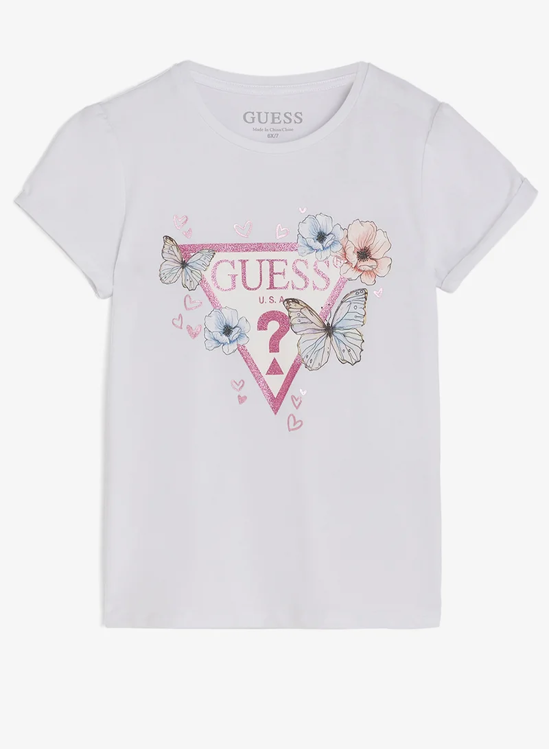 جس طقم تي شيرت وتنورة بياقة دائرية للأطفال الرضع